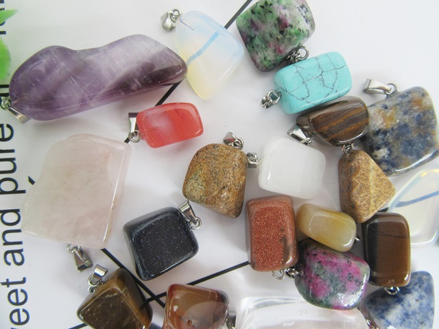 50Pcs Irregular Gemstone Beads Pendant with Bail Assorted - Click Image to Close