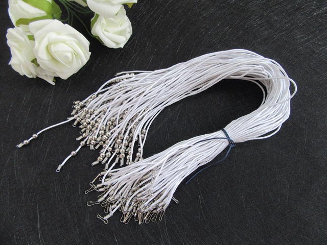 100 White Waxen Strings With Connector For Necklace - Click Image to Close