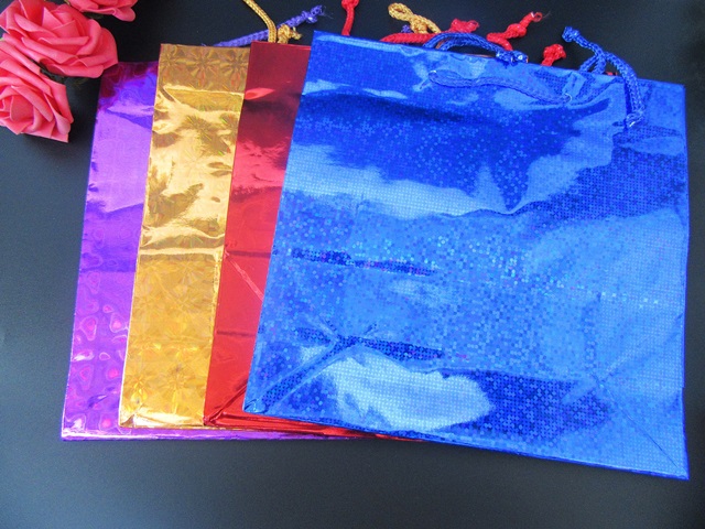12Pcs Plain Colored Laser Paper Gift Shopping Bags 27x27x11cm - Click Image to Close