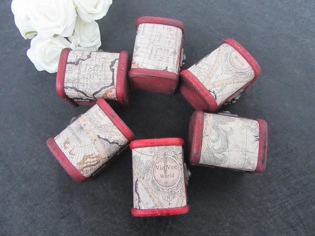 10Pcs Mini Vintage Map Lock Jewelry Treasure Chest Case Wooden - Click Image to Close