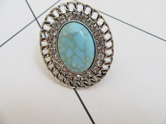 12Pcs Antique Fashion Blue Turquoise Ring Stretchable Size 12Pcs Antique Fashion Blue Turquoise Ring Stretchable Size