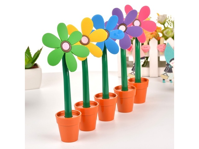 8Pcs Heronsbill Sunflower Style Ball Point Pens Mixed Color - Click Image to Close