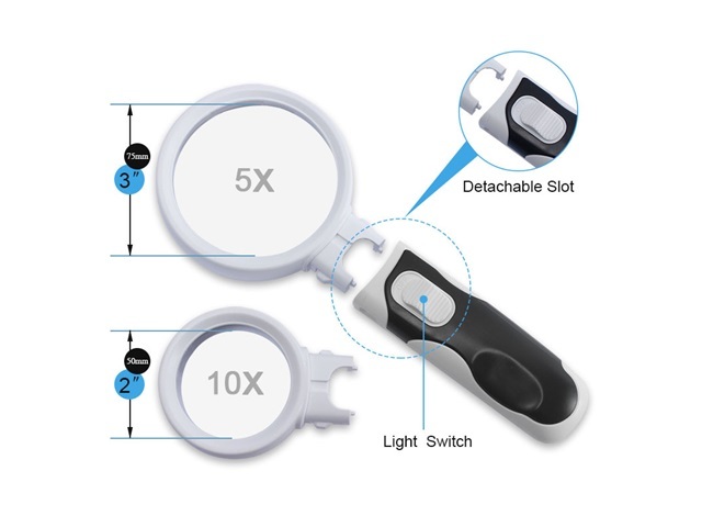 1Pc 2Led Main Lens Interchangeable Type Magnifier 5x 10x - Click Image to Close