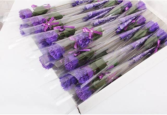 60Pcs Purple Bath Artificial Carnation Soap Flower Mother's Day - Click Image to Close