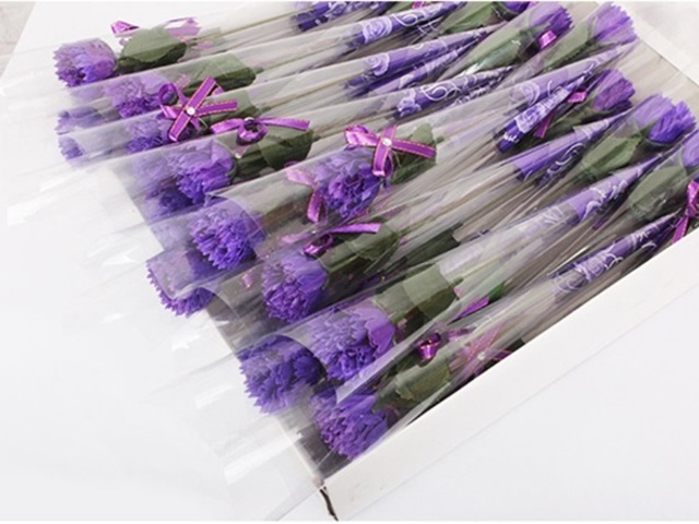 60Pcs Purple Bath Artificial Carnation Soap Flower Mother's Day - Click Image to Close