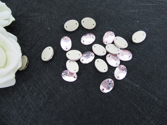 200Pcs Glue Sew Stitch On Flat Back Oval Rhinestone Gems - Pink - Click Image to Close
