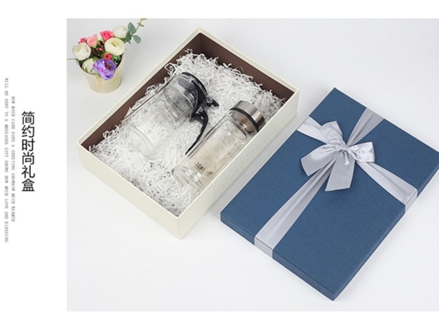 1Set 2in1 Gift Box with Ribbon on Top Blue&White - Click Image to Close