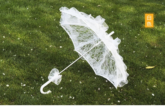1X White Lace Wedding Bridal Ruffle Parasol Umbrella 58cm Dia - Click Image to Close