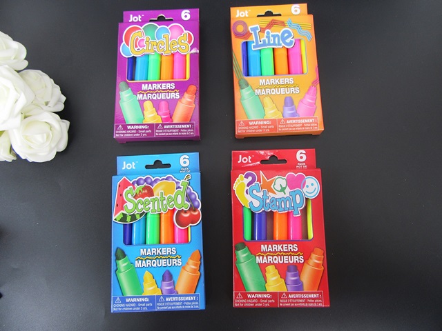 6Packs x 6Pcs Circles Line Scented Stamp Markers Watercolor Pens - Click Image to Close