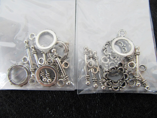 12Pkts x 5Sets Tibetan Charm Ornate Toggle Clasps Jewelry Findin - Click Image to Close