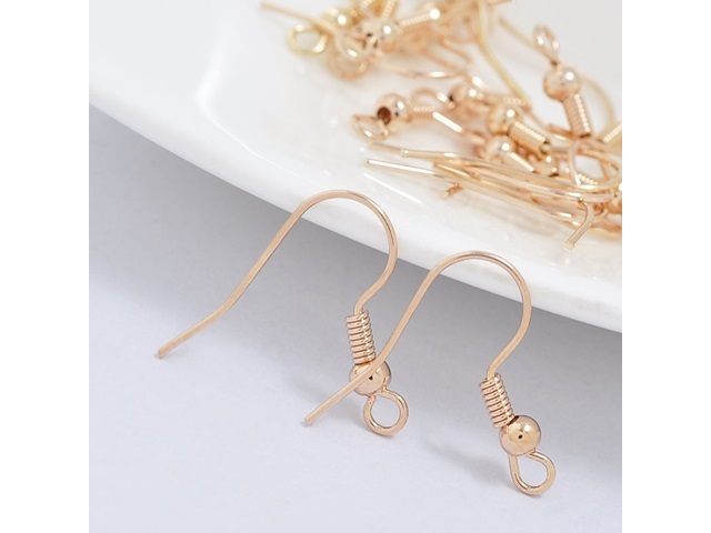 1000Pcs Rose Golden Ear Wire Hooks W/Bead Coil - Click Image to Close