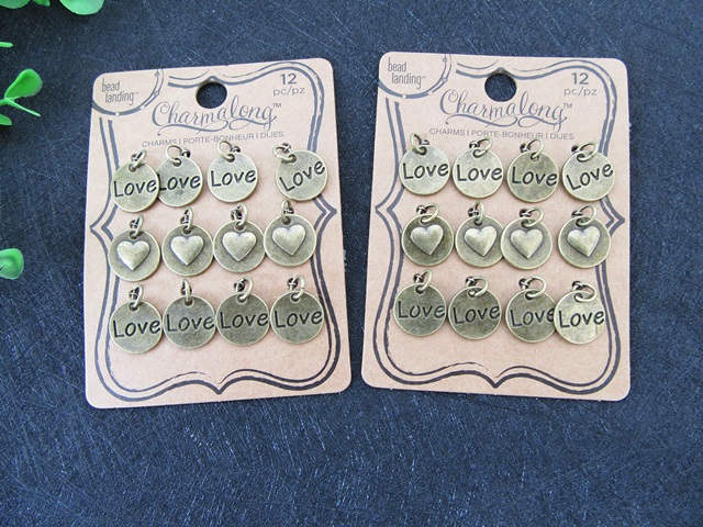 12Pkts x 12Pcs Antique Bronze Metal Love Charms Pendants Retail - Click Image to Close