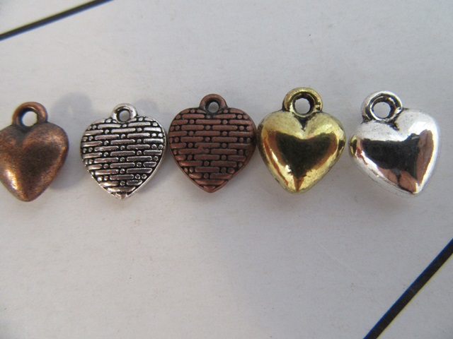 200Pcs Alloy Metal Heart Shape Beads Charms Pendants Assorted - Click Image to Close