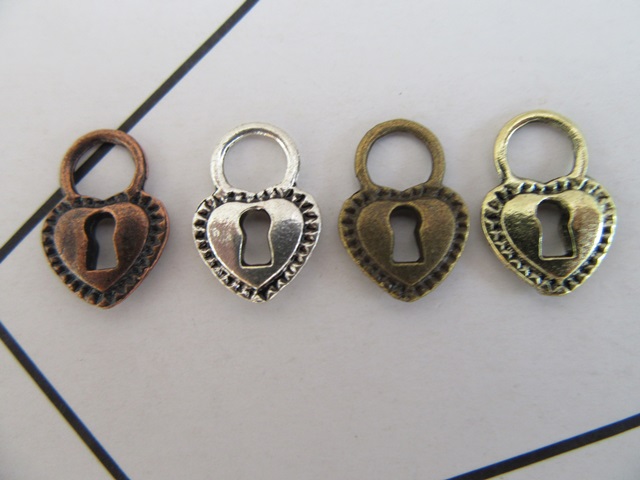 200Pcs Alloy Lock Heart Shape Charms Pendants Assorted Wholesale - Click Image to Close