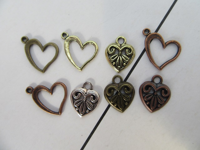 200Pcs Alloy Metal Heart Shape Beads Charms Pendants Assorted - Click Image to Close