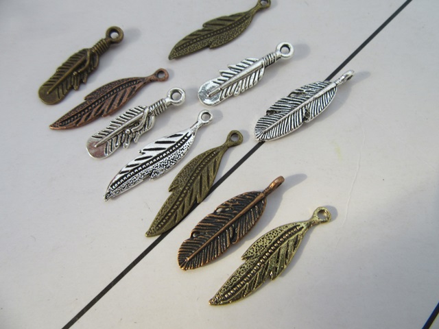 200Pcs Alloy Metal Feather Shape Beads Charms Pendants Assorted - Click Image to Close