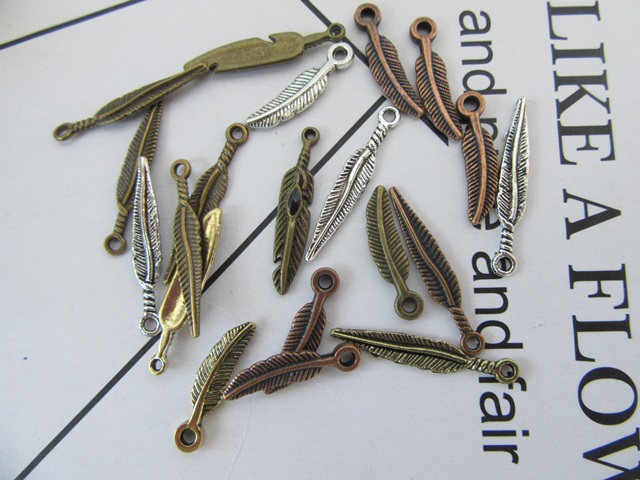 200Pcs Alloy Metal Feather Shape Charms Pendants Assorted - Click Image to Close