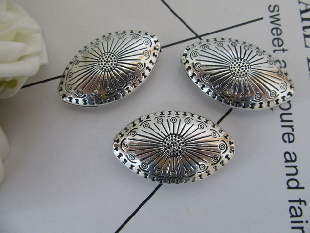 10Pcs Alloy Antique Silver Color Oval Beads Pendants Charms - Click Image to Close