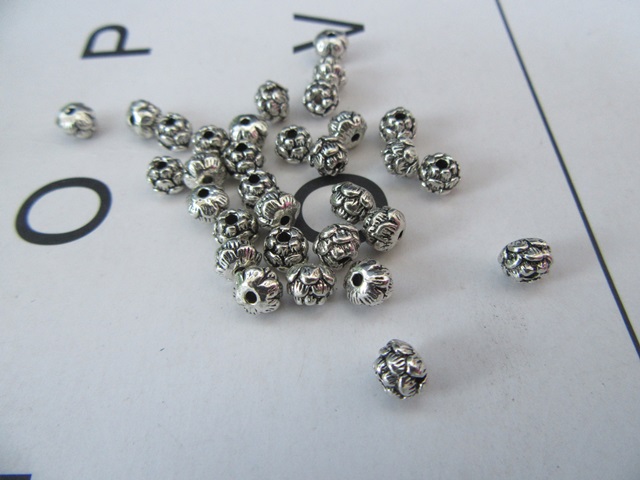 300Pcs Alloy Antique Silver Flower Beads Pendants 5mm - Click Image to Close