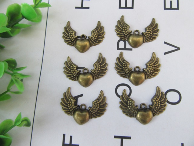 20Pcs Antique Bronze Angel Wing Pendant Charm Jewelry Finding - Click Image to Close