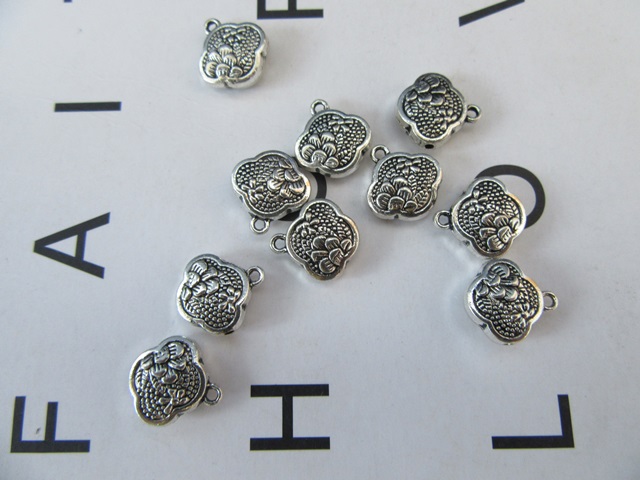 100Pcs Antique Silver RUYI Flower Beads Pendant Charm Findings - Click Image to Close