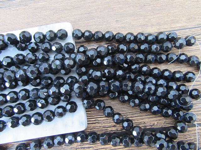 10Strands X 32Pcs Black Facted Glass Beads 10mm Dia. - Click Image to Close