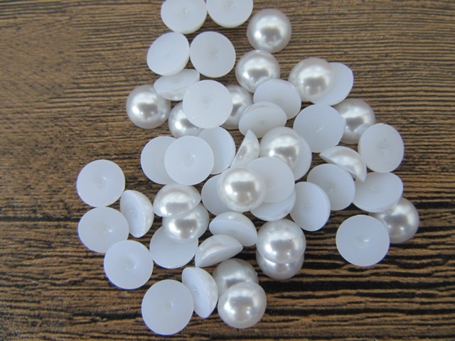 500Pcs White 10mm Semi Simulated Pearl Bead Flatback - Click Image to Close