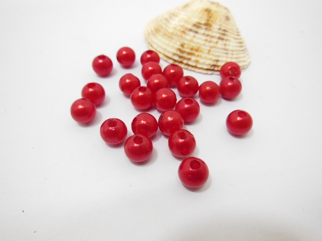1000 Red Round Simulate Pearl Loose Beads 8mm - Click Image to Close