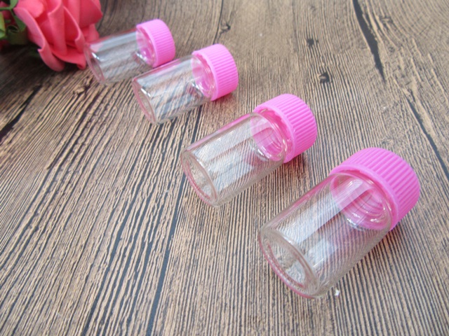 3Pkts x 8Pcs (24Pcs) Screw Up 15ML Round Glass Container w/Pink - Click Image to Close