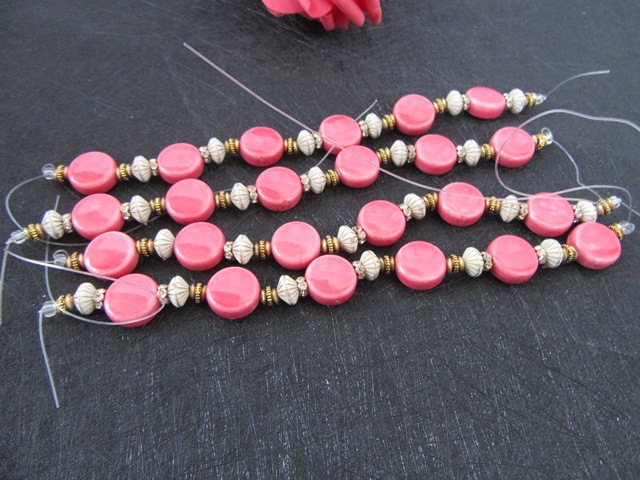 12String Pink Ceramic Glass Beads Unfinished Bracelet Jewelry - Click Image to Close