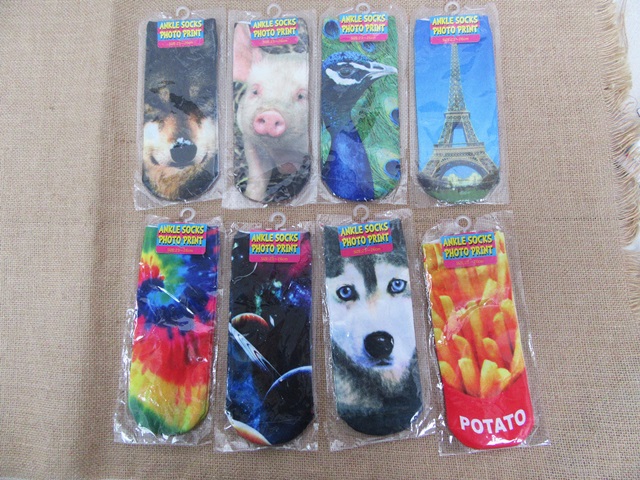 10Pairs 3D Photo Print Low Cut Cotton Ankle Socks Hosiery - Click Image to Close