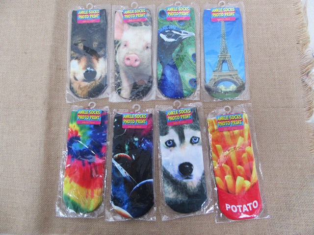 10Pairs 3D Photo Print Low Cut Cotton Ankle Socks Hosiery
