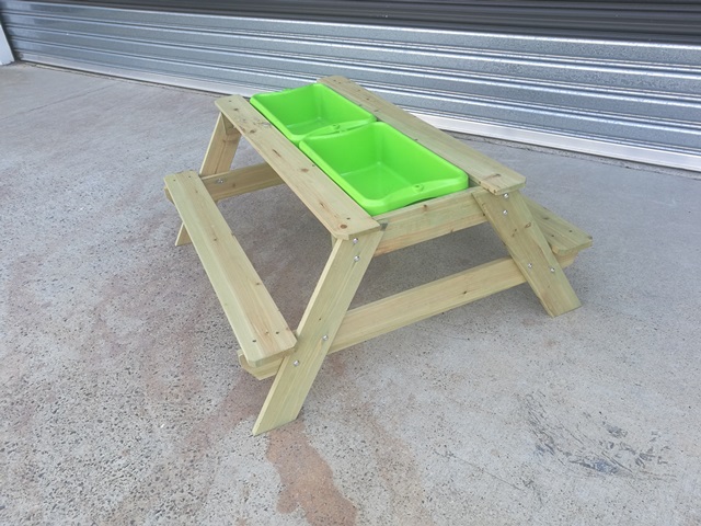 1X Wooden Kids Sandpit Bench convertible to full table top - Click Image to Close