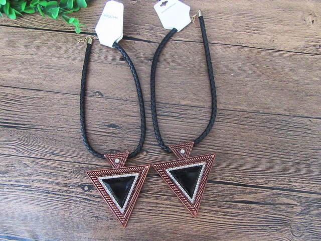 12Pcs Fashion Leatherette Cord Necklace with Diamond Triangle Pe - Click Image to Close