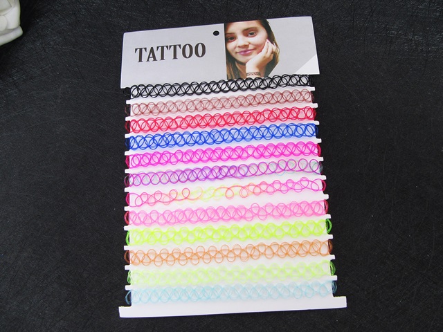 12Pcs Colored Stretched Tattoo Elastic Choker Necklace - Click Image to Close