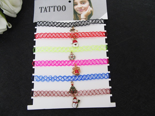 6Pcs Colored Stretched Tattoo Elastic Choker Necklace With Penda 6Pcs Colored Stretched Tattoo Elastic Choker Necklace With Penda