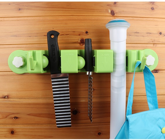 1Pc Green Broom Mop Holder Multifunctional Rack Wall Hanger - Click Image to Close