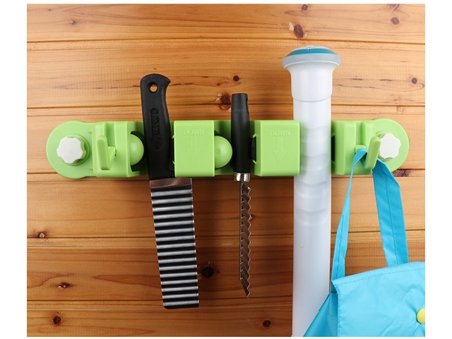 1Pc Green Broom Mop Holder Multifunctional Rack Wall Hanger - Click Image to Close