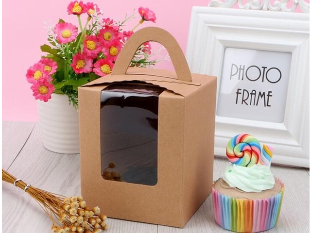 20Pcs Kraft Paper Single Hole Cupcake Cake Box w/Window