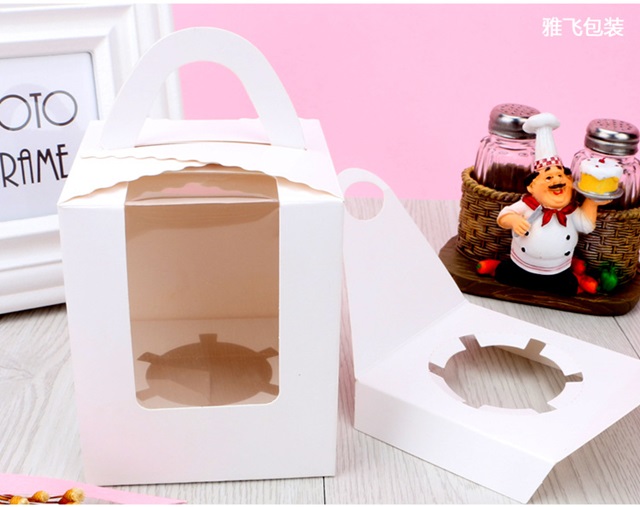 20Pcs White Paper Single Hole Cupcake Cake Box w/Window - Click Image to Close