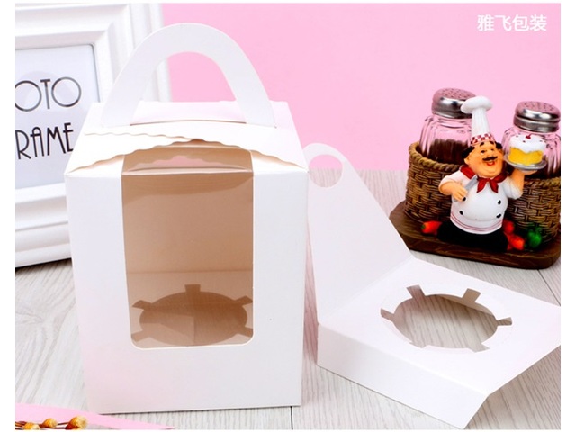 20Pcs White Paper Single Hole Cupcake Cake Box w/Window - Click Image to Close