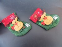 12 Green Christmas Felt Reindeer Stocking Xmas Hanging Gift Bag