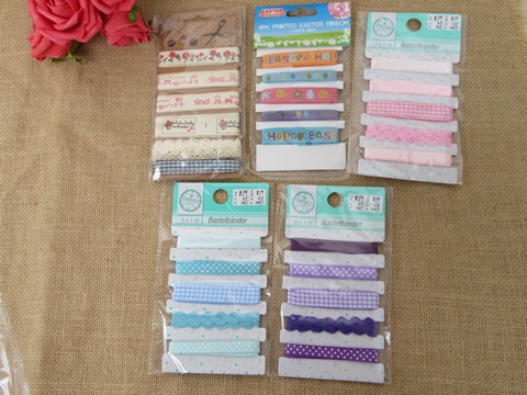 6Packets Printed Ribbon Cotton Ribbon Craft Trim Embellishments - Click Image to Close
