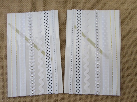 20Sheets X 6Pcs White Adhesive Printed Ribbon Craft Trim - Click Image to Close