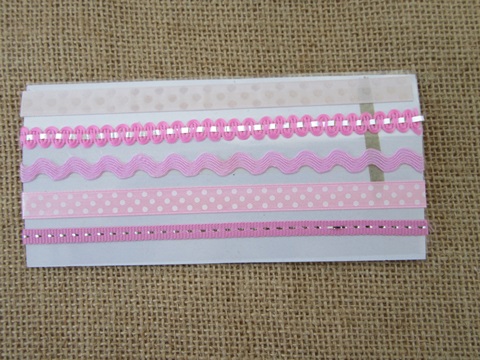 20Sheets X 5Pcs Pink Adhesive Printed Ribbon Craft Trim - Click Image to Close