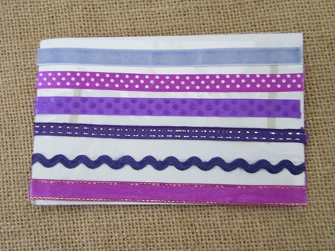 20Sheets X 6Pcs Purple Adhesive Printed Ribbon Craft Trim - Click Image to Close