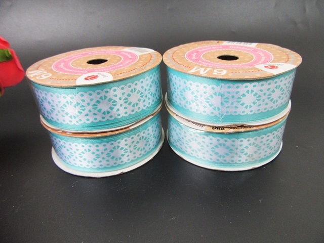 12Rolls X 6M Printed Light Blue Satin Ribbon 25mm Wide - Click Image to Close