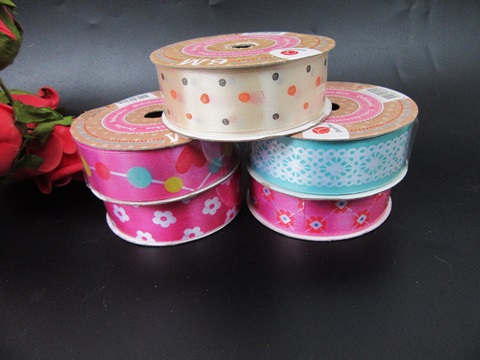 12Rolls X 6M Printed Satin Ribbon 25mm wide Assorted - Click Image to Close