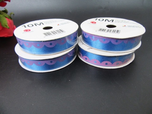 12Rolls X 10M Printed Flower Edge Blue Satin Ribbon 15mm wide 12Rolls X 10M Printed Flower Edge Blue Satin Ribbon 15mm wide