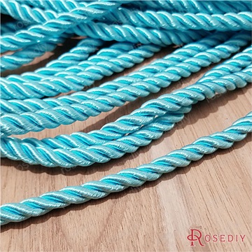 100M Blue Satin Polyester Cords Three Strands of Rope Silk Threa - Click Image to Close